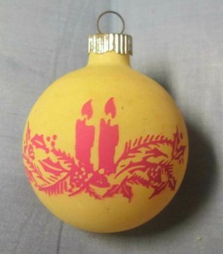 Vintage Glass Christmas Ornament - Yellow With Red Holiday Candles