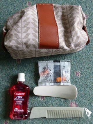Airline Amenity Toilet Bag (beige) & Contents (from Air France - Business Class)