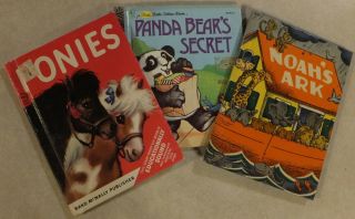 3 Vintage Children Books: Ponies,  Panda Bear 