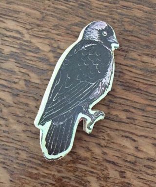 Unique Handmade Jackdaw Crow Bird Brooch Made From A Vintage Wooden Jigsaw Piece