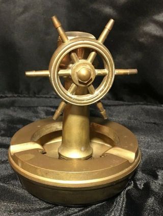 Vintage Brass Ships Wheel With Compass Ashtray Gatco San Francisco