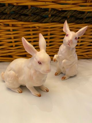 2 Vintage Lefton Porcelain Bunny Rabbit Figurines H880 Easter Spring Decoration