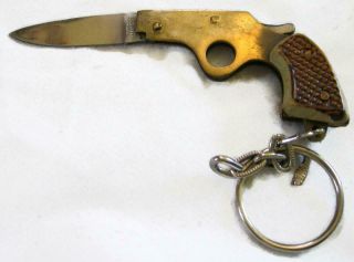 Vintage Figural Pistol Key Chain Knife W Box - 4 Inch Long Open