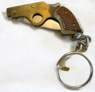 Vintage Figural Pistol Key Chain Knife w Box - 4 Inch Long Open 2