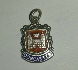 Vintage Silver Charm Doncaster Travel Shield Crest Enamel Badge 925 Silver