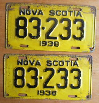 Nova Scotia 1938 License Plate Pair 83 - 233