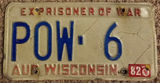 1982 Wisconsin Ex Prisoner Of War License Plate Ex Pow 82 Wi Veteran Military