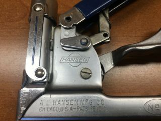 Vintage Hansen 3 Tacker Hand Stapler W/ Case Uses 33 34 1/4 