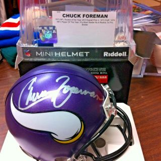 Chuck Foreman Autographed Minnesota Vikings Mini Riddell Helmet Tristar