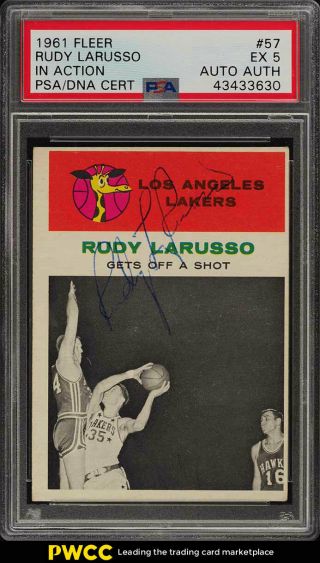 1961 Fleer Basketball Rudy Larusso In Action Psa/dna Auto 57 Psa 5 Ex (pwcc)