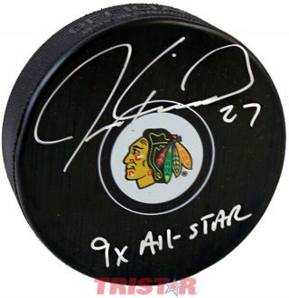 Jeremy Roenick Autographed Chicago Blackhawks Logo Puck 9x All Star Tristar