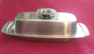 Vintage Japan Stainless Steel With Engraving,  Mid Century Butter Dish