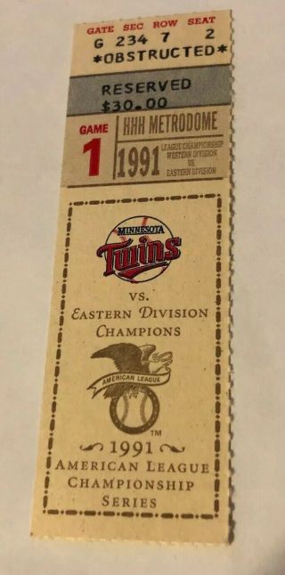 1991 Minnesota Twins American League Championship Series Ticket Game 1,  No Crease