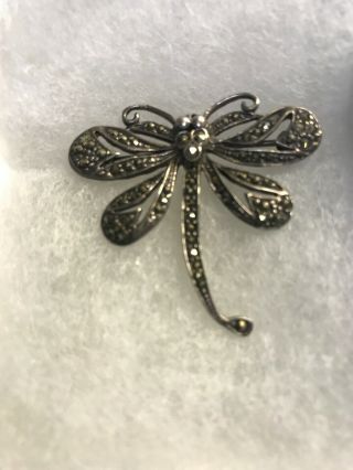 Vintage Sterling Silver And Marcasite Dragon Fly Pin