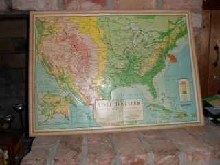 Vintage 50 United States Plastic Raised Relief Map 1963 Large Framed