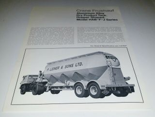 Vintage 1968 Crane Fruehauf Leaflet Dry Product Tanker Hab - F - J Series