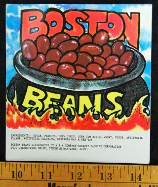 [ 1970s Boston Beans Vintage Candy / Gum Vending Machine Sign / Card ]