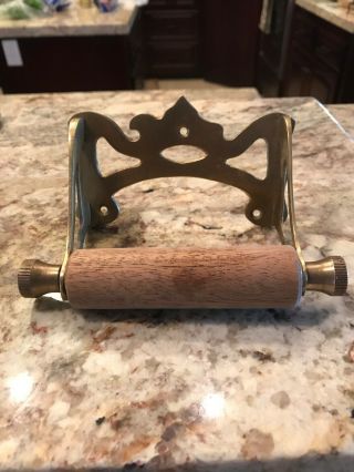 Vintage Toilet Brass & Wood Paper Holder