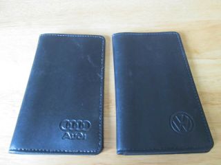 Vintage Volkswagen & Audi Embossed Logo Faux Black Leather Checkbook Covers