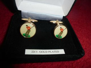 Vintage Cufflinks 22ct.  Gold Plated Golfing,  Box