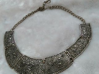 Vtg Egyptian Revival Style Silver Tone Collar Necklace
