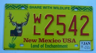 Mexico Deer License Plate " Wl 2542 " Nm Share With Wildlife Quail Exc Cond