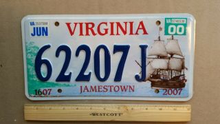 License Plate,  Virginia,  Specialty 1607 - 2007 Jamestown,  Old Sailing Ship 62207 J
