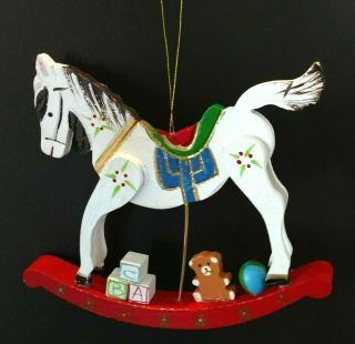 Vintage Christmas Ornament Rocking Horse Toys Hand Painted 5 " H - Wooden
