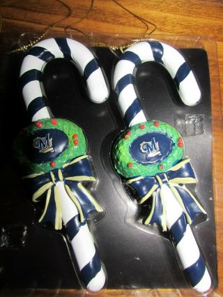 New/unopened Set 2 Milwaukee Brewers Candy Cane Ornaments 5 "