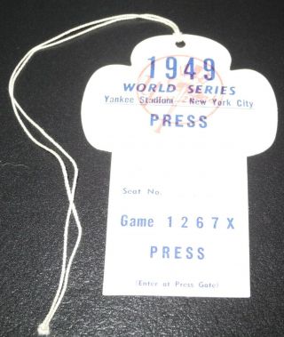 1949 Yankees Dodgers World Series Press Pass Ticket Stub Games 1 & 2 Robinson