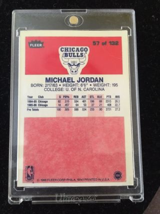 1986 - 87 Fleer Michael Jordan RC 57 AUTHENTIC 2