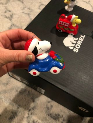 Vintage Peanuts Gang - Snoopy In Blue Car - Ceramic Christmas Ornament