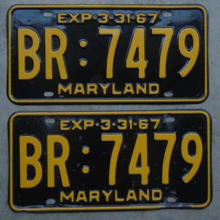 Gr8 1967 Pair Maryland License Plate Tag Number Br 7479 Vintage Md
