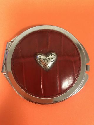 Vintage Brighton Red Croc Leather Heart Love Metal Compact Makeup Mirror