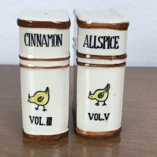 Vintage Ceramic Book Spice Jars Pair Cinnamon Allspice Japan