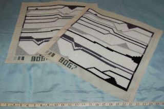2 Vintage Hand Worked Cross Stitch Tapestry Panels 15 " X15 " Black White Grey 1970