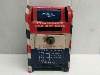 Vintage Tin Us Mail Box Coin Bank - Made In Japan - No Key