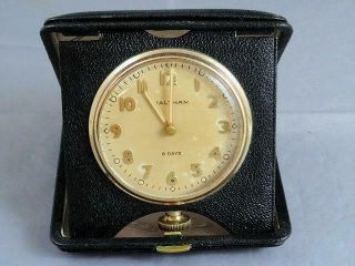 8 Day Waltham 1944 22s Car Or Travel Clock Leather Case