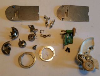Vintage Sewing Machine Parts Needle Plates Shuttle Hook Bobbin Winders Case