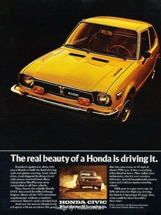 1975 Honda Civic Cvcc - Advertisement Print Art Car Ad J604