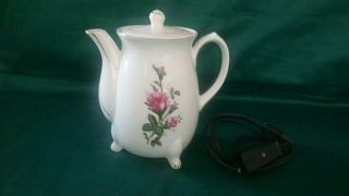 Vintage Ceramic Electric Teapot Moss Rose Pattern Japan 120v 350w