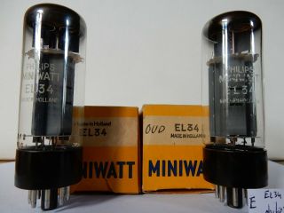 2x El34 Philips Miniwatt Double Oo Nib Mullard Production Matched