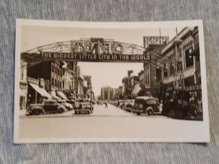 Vintage Real Photo Postcard Rppc Reno Nevada Arch Old Cars Street