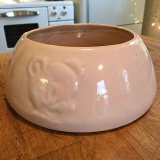 Vintage Art Pottery Pale Pink Childs Dish Dog Bowl Donald Duck Animal Motif