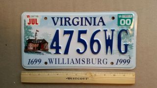 License Plate,  Virginia,  Specialty: 1699 - 1999 Williamsburg,  Gr8 Graphix,  4756 Wg