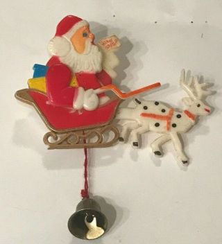 Vintage Christmas Pull String Pin Santa Claus Moving Arms Reindeer