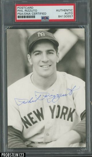 Phil Rizzuto York Yankees Hof Signed Postcard Auto Autograph Psa/dna