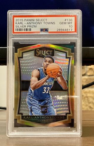 2015 - 16 Panini Select Karl - Anthony Towns Silver Prizm Rookie Rc Psa 10 Gem