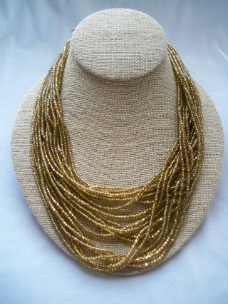 Vintage Golden Yellow Multi Strand Seed Bead Necklace