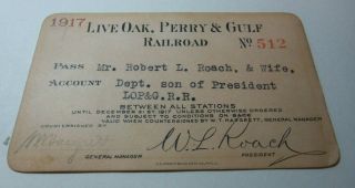1917 Pass Card Live Oak Perry & Gulf Railroad 415